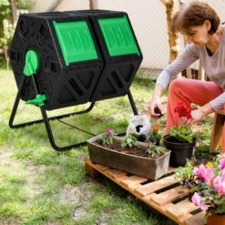 Costway Dual Chamber Compost Tumbler Outdoor Rotating Chamber Compost Bin 34.5 Gallon -Costway GUEST 5abfbb3c bc82 466d 8ebc 72d251284464