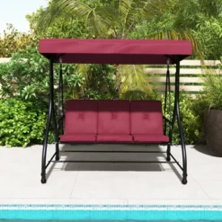 Costway 3-Seat Outdoor Converting Patio Swing Glider Adjustable Canopy Porch Swing Coffee/Black/Red -Costway GUEST 5aebe5e1 f9f5 42b1 b338 e1384f1583fd