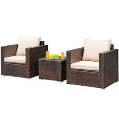 Costway 3PCS Patio Rattan Outdoor Furniture Set W/ Cushioned Sofa Coffee Table -Costway GUEST 5af0ee94 e1d2 455b a47c 842d7209e0f1
