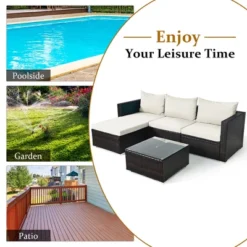 Costway 5PCS Patio Rattan Furniture Set Sectional Conversation Sofa Off White -Costway GUEST 5af2a7b1 7416 403f 9e5d cf22af9fa664