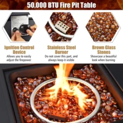 Costway 32'' Square Propane Gas Fire Pit Table With Glass Stones Rain Cover 50,000 BTU 13 Costway 32'' Square Propane Gas Fire Pit Table With Glass Stones Rain Cover 50,000 BTU -Costway GUEST 5af72278 f59f 4243 9c89 832869859861