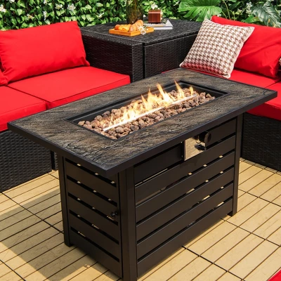 Costway 42'' Rectangular Propane Fire Pit Table 50,000 BTU W/ Lava Rocks & PVC Cover 1 Costway 42'' Rectangular Propane Fire Pit Table 50,000 BTU W/ Lava Rocks & PVC Cover