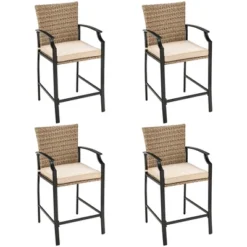 Costway 5PCS Outdoor Bistro Set Rattan Bar Stool Table Set With Cushions Steel Frame -Costway GUEST 5b5bd64e 6d19 42ce b518 33e779dcd31d