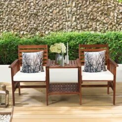 Costway Patio Loveseat Conversation Set Acacia Wood Chair Coffee Table Cushioned White Red 21 Costway Patio Loveseat Conversation Set Acacia Wood Chair Coffee Table Cushioned White Red -Costway GUEST 5b75e35d 6e29 46da a4c7 75da2679414e