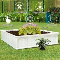 Costway 4 Pcs 48.5'' Raised Garden Bed Square Plant Box Planter Flower Vegetable White -Costway GUEST 5b827c63 3c9a 4f43 bb7f a10351cc47e8 1