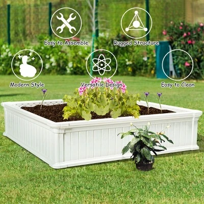 Costway 48.5'' Raised Garden Bed Square Plant Box Planter Flower Vegetable White 7 Costway 48.5'' Raised Garden Bed Square Plant Box Planter Flower Vegetable White - Image 7
