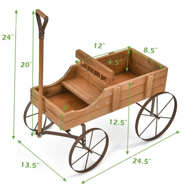 Costway Garden Plant Planter Wooden Wagon Planter W/ Wheel Garden Yard 1 Costway Garden Plant Planter Wooden Wagon Planter W/ Wheel Garden Yard