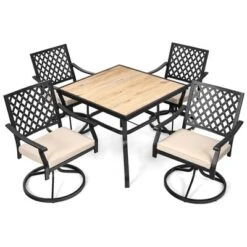 Costway 5PCS Patio Dining Set Square Table 4 Swivel Chair Rocker Cushioned Deck -Costway GUEST 5bf46347 b22d 4006 9d3b 97a713c28684