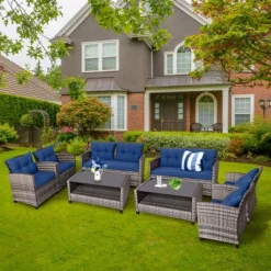 Costway 4 PCS/8PCS Patio Rattan Furniture Set Coffee Table Cushioned Sofa Garden Lawn Navy 20 Costway 4 PCS/8PCS Patio Rattan Furniture Set Coffee Table Cushioned Sofa Garden Lawn Navy -Costway GUEST 5c0cd010 17f3 439b 8c10 1174cd0901d2