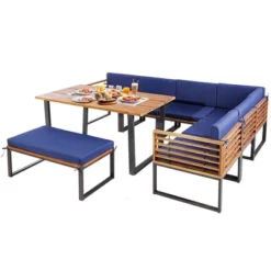 Costway 8pcs Patio Acacia Wood Dining Table & Ottoman Sofa Chair Set Outdoor Furniture -Costway GUEST 5c0dc1c9 034f 4fba 8eff 2730f7bcae01