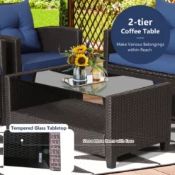 Costway 4 PCS Patio Rattan Furniture Set Glass Table Shelf Sofa Cushion -Costway GUEST 5c3fab99 33ef 428b 9a6f a6f9244a1068