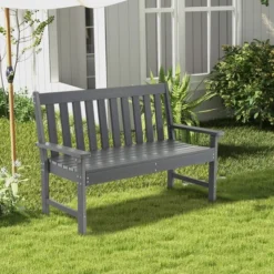 Costway Garden Bench All-Weather HDPE 2-Person Outdoor Bench For Front Porch Backyard