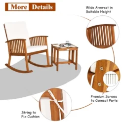 Costway 2PCS Acacia Wood Patio Rocking Chair Set Cushioned Coffee Table -Costway GUEST 5c4f325b acd6 466e a052 1d1d4ceb00b0