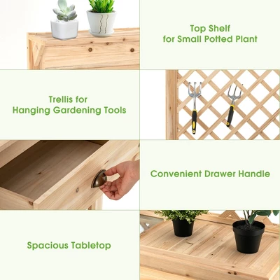 Costway Wood Raised Garden Bed W/ Trellis Elevated Planter Box W/ Storage Shelf And Drawer 8 Costway Wood Raised Garden Bed W/ Trellis Elevated Planter Box W/ Storage Shelf And Drawer - Image 8