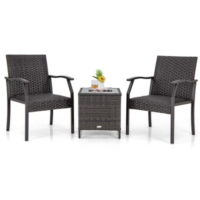 Costway 3 PCS Patio Conversation Set Wicker Chair Tempered Glass Table Cushioned Seat 8 Costway 3 PCS Patio Conversation Set Wicker Chair Tempered Glass Table Cushioned Seat - Image 8