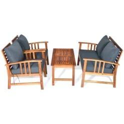 Costway 4PCS Wooden Patio Furniture Set Table Sofa Chair Cushioned Garden NEW -Costway GUEST 5cdeabb2 8b71 4d7e 85cf 628080b87af4