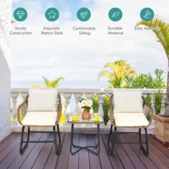 Costway 3PCS Patio Rattan Bistro Set All-Weather Cushioned Chair Table White -Costway GUEST 5ce94756 1591 43f0 88f6 e98709c7a4af