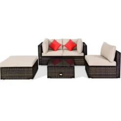 Costway 5PCS Patio Rattan Furniture Set Sectional Conversation W/Beige Cushion -Costway GUEST 5d1e9440 d550 48c4 8616 be77e7e5cddc 1