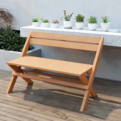 Costway Patio Folding Chair Solid Teak Wood Slatted Seat Natural Portable Outdoor