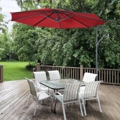 Costway 10' Hanging Umbrella Patio Sun Shade Offset Outdoor Market W/t Cross Base Burgundy -Costway GUEST 5d4772e9 b4a1 442c a5d1 5bd96b66cfa4