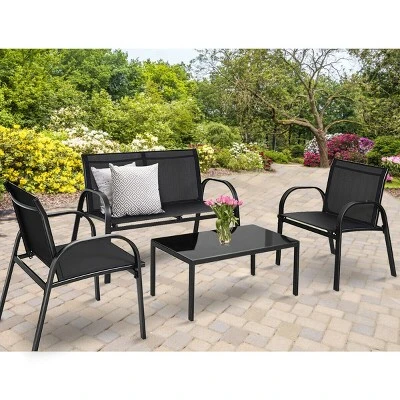 Costway 4 PCS Patio Furniture Set Sofa Coffee Table Patio Seating Set Garden Deck Black 4 Costway 4 PCS Patio Furniture Set Sofa Coffee Table Patio Seating Set Garden Deck Black - Image 4