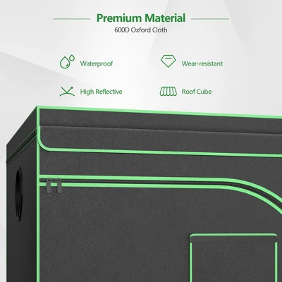 Costway 4x8 Grow Tent, 96''x48''x80'' High Reflective Mylar W/Observation Window GrayBlack 6 Costway 4x8 Grow Tent, 96''x48''x80'' High Reflective Mylar W/Observation Window GrayBlack - Image 6
