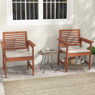 Costway Outdoor Dining Chair Patio Solid Wood Chairs With Comfortable Cushions 2 Costway Outdoor Dining Chair Patio Solid Wood Chairs With Comfortable Cushions - Image 2