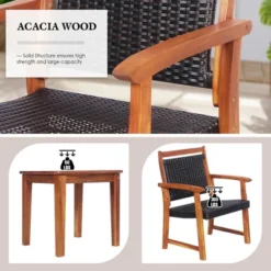 Costway 3PCS Patio Rattan Bistro Set Acacia Wood Frame Armrest Chairs Garden -Costway GUEST 5e0e330a a1d6 4a28 abc0 b82dcdfbdeab