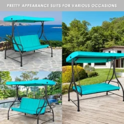 Costway Converting Outdoor Swing Canopy Hammock 3 Seats Patio Deck Furniture Turquoise -Costway GUEST 5e2d842d 58e7 46e6 8ff3 79bc69d417db