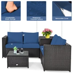 Costway 4PCS Patio Rattan Furniture Set Cushioned Loveseat Storage Table Navy -Costway GUEST 5e4e926f f54d 4fe4 a07e 00be3556eb0d
