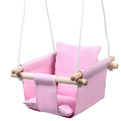 Costway Baby Canvas Hanging Swing Cotton Hammock Toy For Toddler BluePink 11 Costway Baby Canvas Hanging Swing Cotton Hammock Toy For Toddler BluePink - Image 11