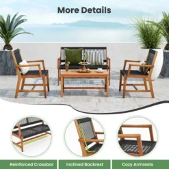 Costway Patio 4pcs Acacia Wood Conversation Table & Chair Set Hand-Woven Rope Outdoor -Costway GUEST 5ec11218 5168 42a8 aca0 4110e43d4cbd