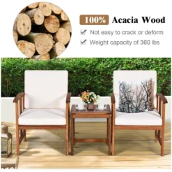 Costway 3PC Outdoor Patio Sofa Furniture Set Solid Wood Cushioned Conversation Set White -Costway GUEST 5ed37f37 1410 4404 b56f 3b2ae4f4e8e6