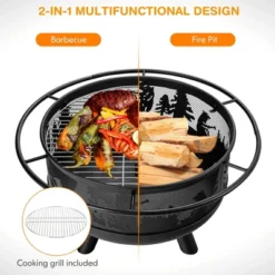 Costway 30'' Patio Round Fire Pit W/ Fire Poker Cooking Grill For Camping BBQ -Costway GUEST 5ede62c8 3a5b 47e4 b6f4 cbf513da6333