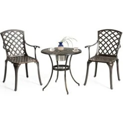 Costway Outdoor Cast Aluminum Arm Dining Chairs Set Of 2 Patio Bistro Chairs, Brown -Costway GUEST 5f0d66fb 470b 4b62 9305 7c800c131a51