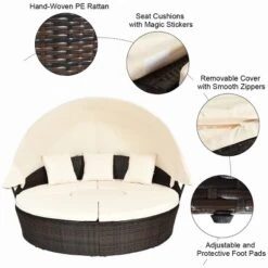 Costway Patio Rattan Daybed Cushioned Sofa Adjustable Table Top Canopy 3 Pillows -Costway GUEST 5f16adc6 50ed 4e97 b0d7 e7e375d1c9f8