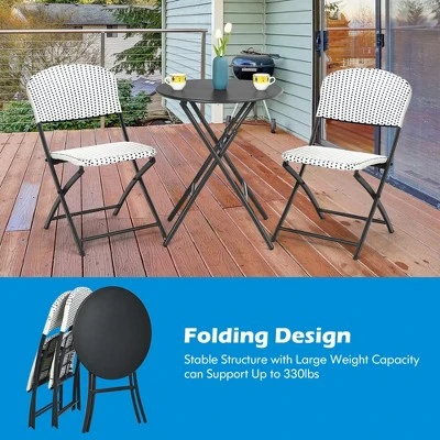 Costway 3PCS Patio Rattan Bistro Set Folding Table Chairs Garden Deck 9 Costway 3PCS Patio Rattan Bistro Set Folding Table Chairs Garden Deck - Image 9
