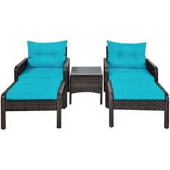 Costway 5 PCS Patio Rattan Furniture Set Sofa Ottoman Table Cushioned Turquoise -Costway GUEST 5f6f7165 ba95 4765 8da6 83df27eff255