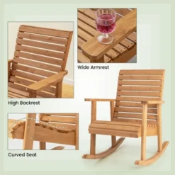 Costway Patio Wooden Rocking Chair High Back Fir Wood Armchair Natural Garden Yard -Costway GUEST 5fc425c0 69a9 4974 837a 7525292775b2