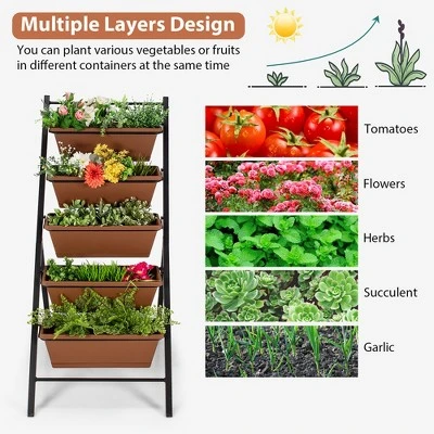 Costway 5-tier Vertical Garden Planter Box Elevated Raised Bed W/5 Container 6 Costway 5-tier Vertical Garden Planter Box Elevated Raised Bed W/5 Container - Image 6