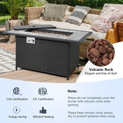 Costway 52'' Propane Fire Pit Table Marble Tabletop Rattan Wicker W/ Rain Cover Lava Rock 5 Costway 52'' Propane Fire Pit Table Marble Tabletop Rattan Wicker W/ Rain Cover Lava Rock - Image 5