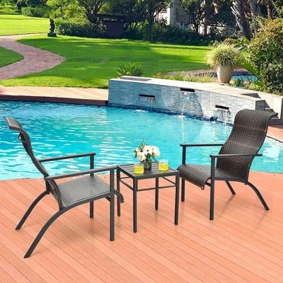 Costway 3 PCS Patio Rattan Bistro Set High Backrest Armrest SideTable Mix GrayMix Brown 2 Costway 3 PCS Patio Rattan Bistro Set High Backrest Armrest SideTable Mix GrayMix Brown - Image 2