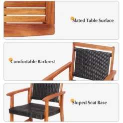 Costway 3PCS Patio Rattan Bistro Set Acacia Wood Frame Armrest Chairs Garden -Costway GUEST 6050f052 3823 4b8b 91e1 476e8f87af90