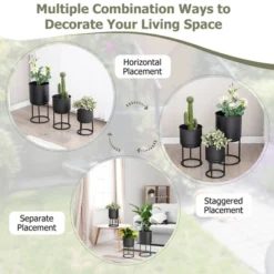 Costway 3 Metal Planter Pot Stand Modern Decorative Flowerpots Set With Drainage Holes -Costway GUEST 60540176 4bc1 4af2 82f9 7ab0d10e623c