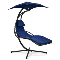Costway Costway Patio Hanging Lounge Chaise Hammock Chair Removable Canopy Grey/Navy/Turquoise -Costway GUEST 60904565 6243 4051 86f8 6c9fe5478bf6