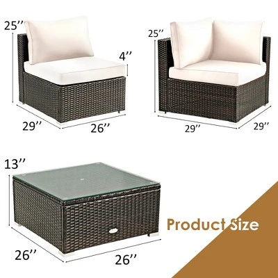 Costway 5PCS Patio Rattan Furniture Set Cushioned Sofa & Chair Coffee Table 3 Costway 5PCS Patio Rattan Furniture Set Cushioned Sofa & Chair Coffee Table - Image 3