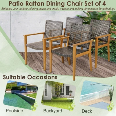 Costway Set Of 4 Patio Dining Chairs Outdoor Acacia Wood Rattan Armchairs Garden Balcony 1 Costway Set Of 4 Patio Dining Chairs Outdoor Acacia Wood Rattan Armchairs Garden Balcony