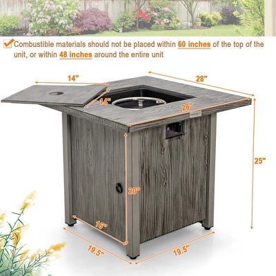 Costway 28'' Patio Square Fire Pit Table 40,000 BTU Propane Gas Table With Lid & Lava Rocks 2 Costway 28'' Patio Square Fire Pit Table 40,000 BTU Propane Gas Table With Lid & Lava Rocks - Image 2