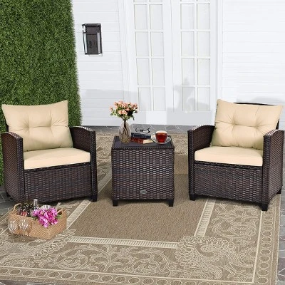 Costway 3PCS Patio Rattan Furniture Set Cushioned Conversation Set Sofa 10 Costway 3PCS Patio Rattan Furniture Set Cushioned Conversation Set Sofa - Image 10