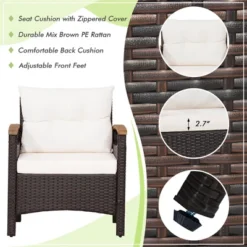Costway 3PCS Patio Rattan Furniture Set Wooden Armrest Table Top Cushioned Deck -Costway GUEST 615d2b04 91a8 4ddb 896c 52ffd7bb2089